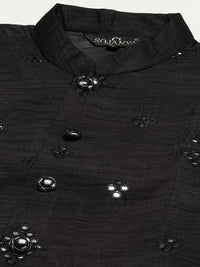SOJANYA Men Maroon Mirror Work Kurta with Churidar with Nehru Jacket