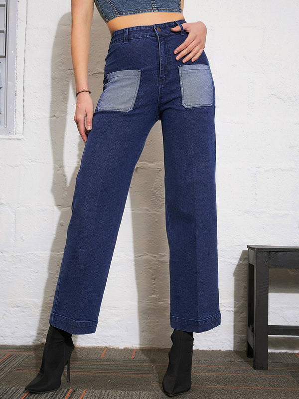 SASSAFRAS Women Straight Fit High-Rise Clean Look Stretchable Jeans