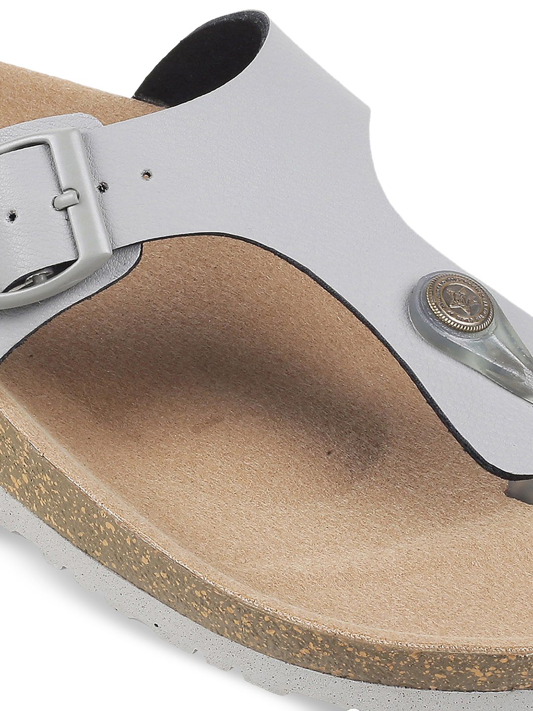 Metro Textured T-Strap Flats With Buckle Detail