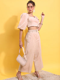 Tokyo Talkies Cropped Top With Flared Trouser & Belt