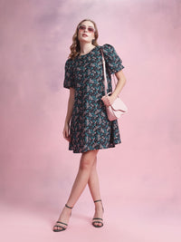 DressBerry Floral Print Puff Sleeve A-Line Dress