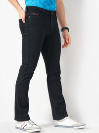 The Indian Garage Co Men Black Bootcut Clean Look Stretchable Jeans