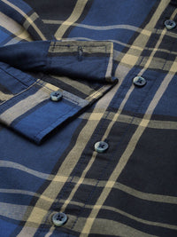 The Indian Garage Co Men Blue & Black Checked Pure Cotton Casual Shirt