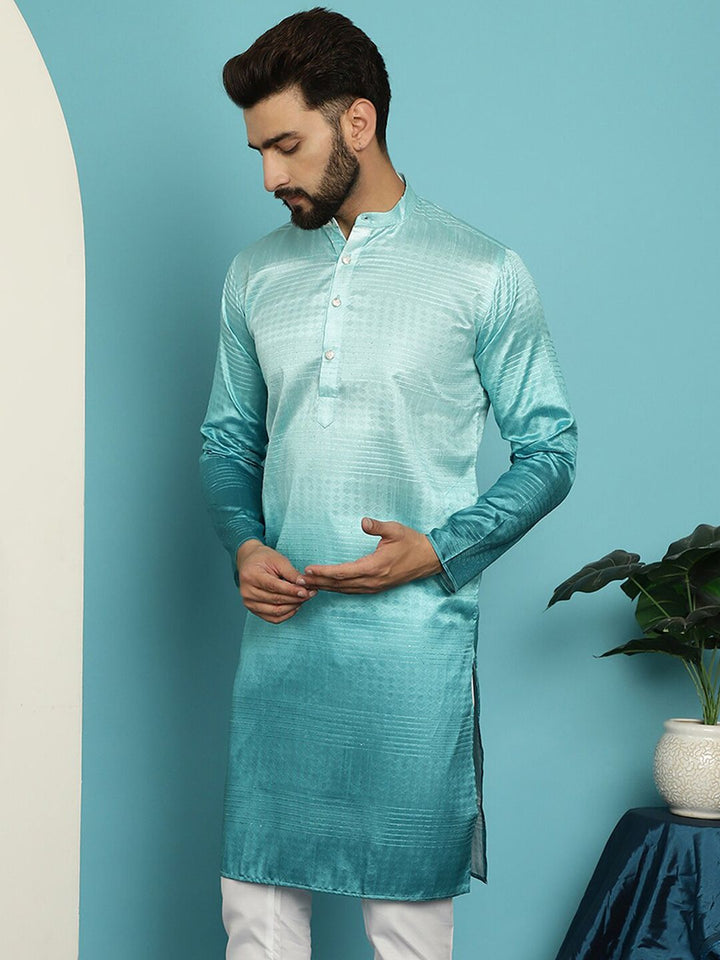 SOJANYA Mandarin Collar Thread Work Silk Cotton Jacquard Regular Kurta