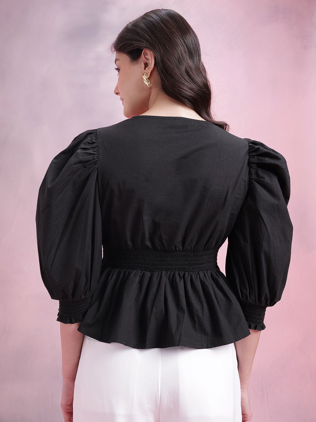 DressBerry Smocked Pure Cotton Peplum Top