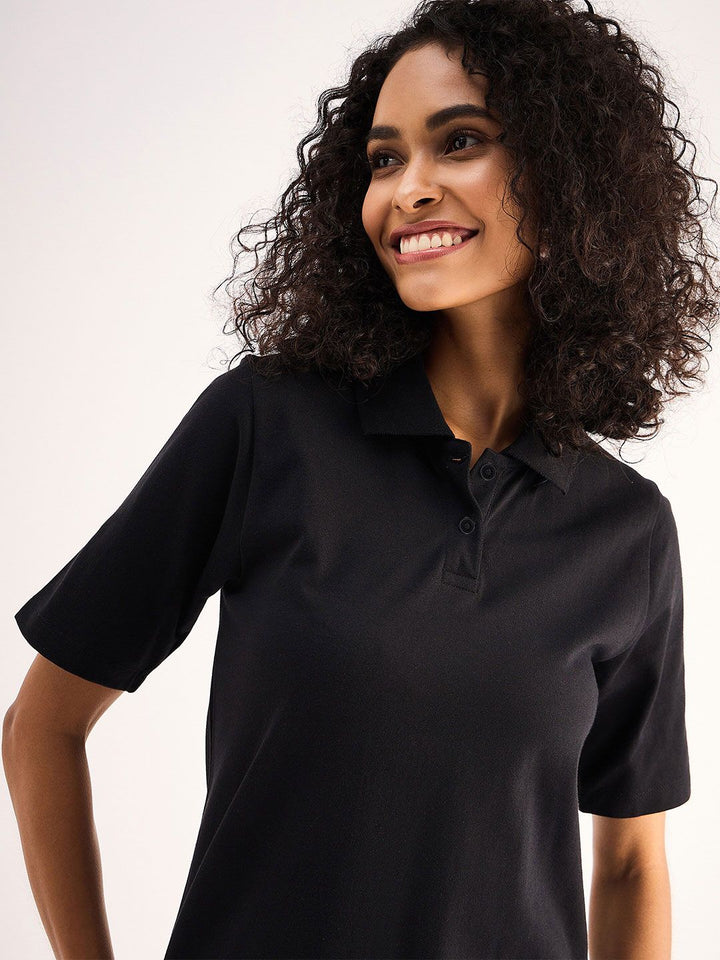 SASSAFRAS BASICS Polo Collar Short Sleeves Oversized Tshirt Midi Dress