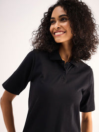 SASSAFRAS BASICS Polo Collar Short Sleeves Oversized Tshirt Midi Dress