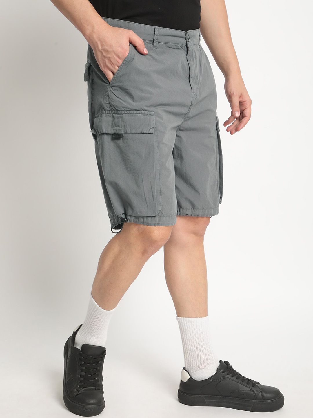 Bene Kleed Men Relaxed Fit Pure Cotton Cargo Shorts with Adjustable Hem