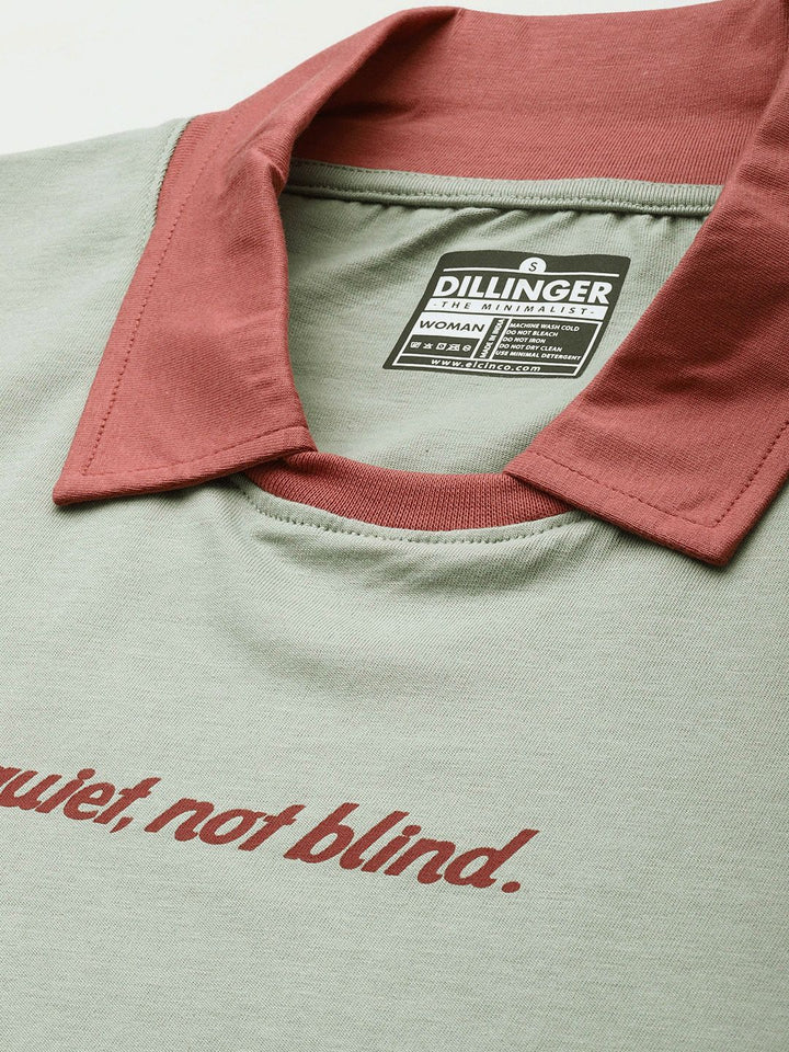 DILLINGER Typography Printed Polo Collar Oversized Pure Cotton T-shirt