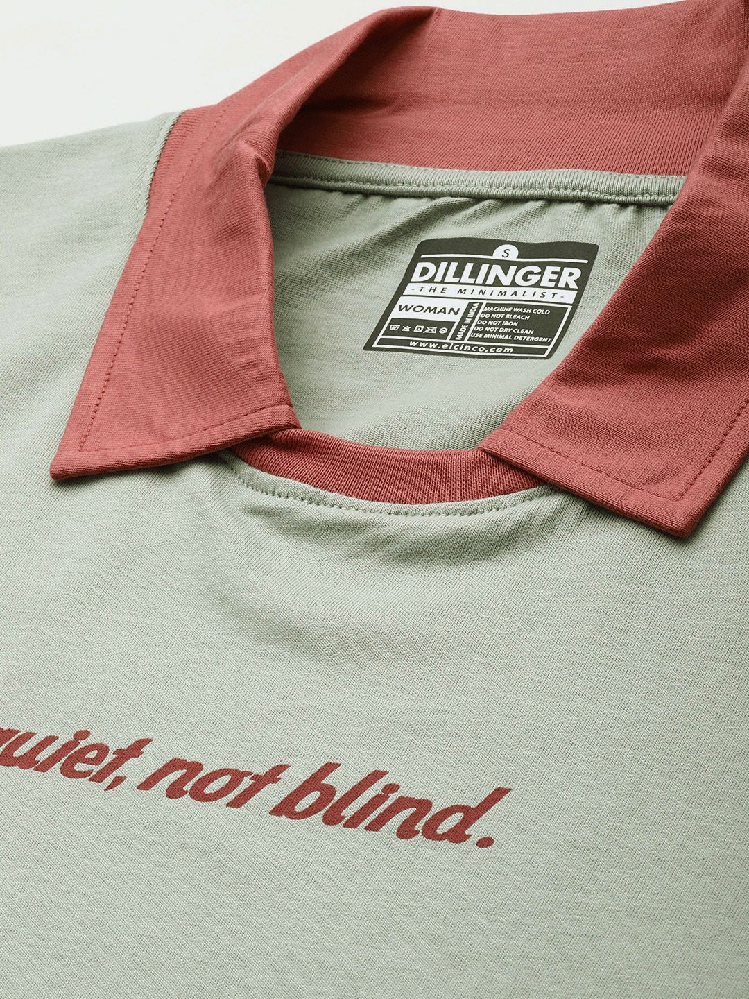 DILLINGER Typography Printed Polo Collar Oversized Pure Cotton T-shirt