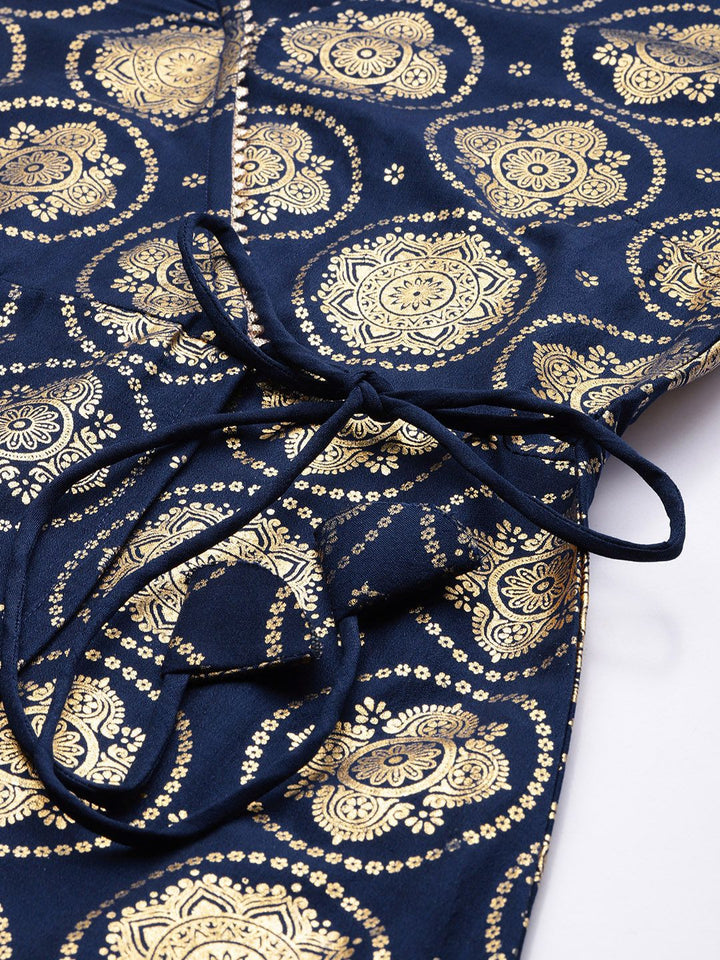 Anouk Ethnic Motifs Foil Printed Wrap Style A-Line Midi Ethnic Dress