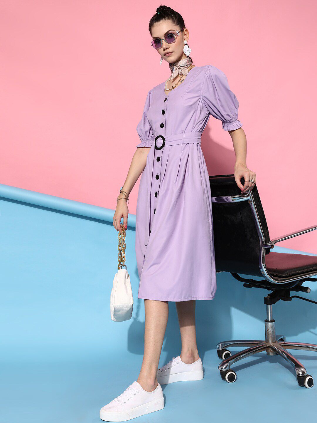 STREET 9 Lavender Striped A-Line Midi Dress