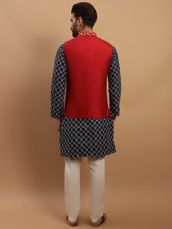 SOJANYA Geometric Embroidered Regular Kurta with Churidar & Embroidered Nehru Jacket