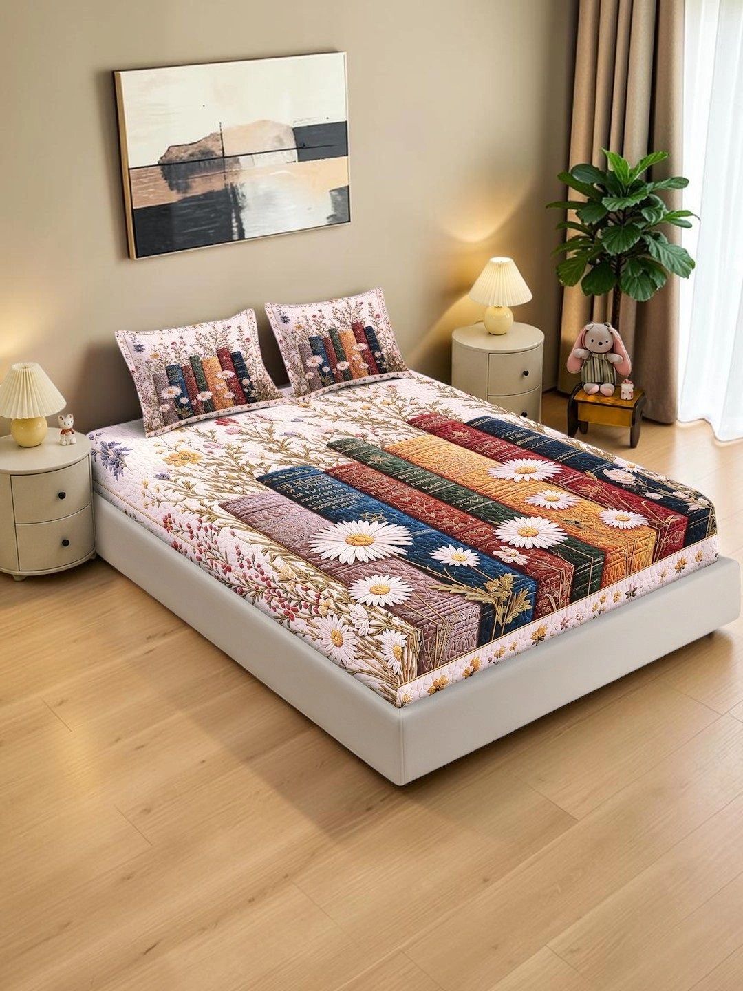 KLOTTHE Multicoloured Floral 400 TC King Bedsheet with 2 Pillow Covers
