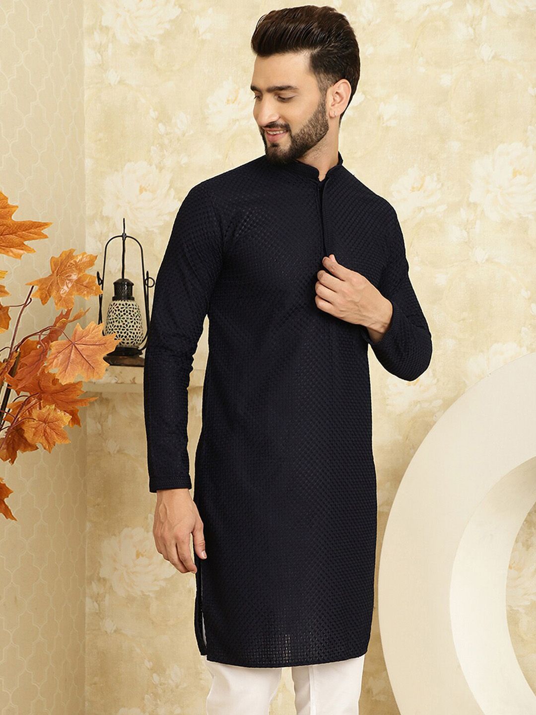 SOJANYA Kurta Lurus Kapas Sulaman Berpetak