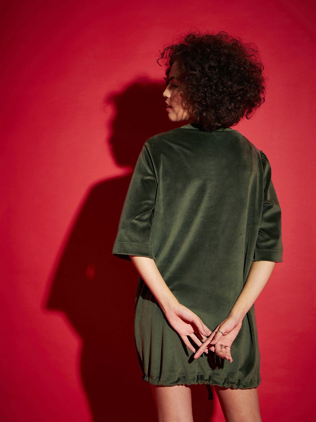 SASSAFRAS Olive Green Tie Up Hem Sheath Dress