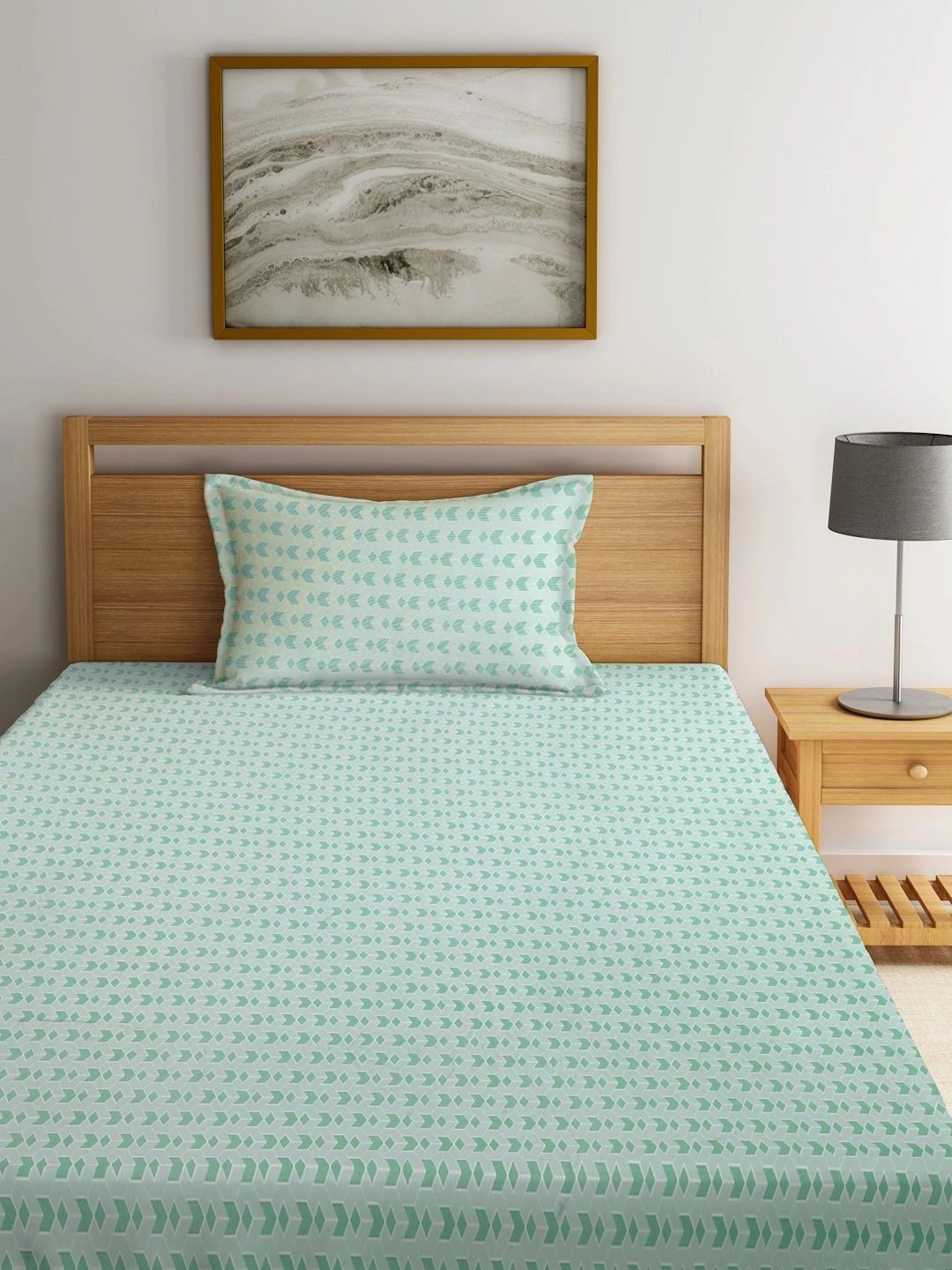 Moda Rapido X KLOTTHE Green Geometric 300 TC Single Bedsheet with 1 Pillow Covers