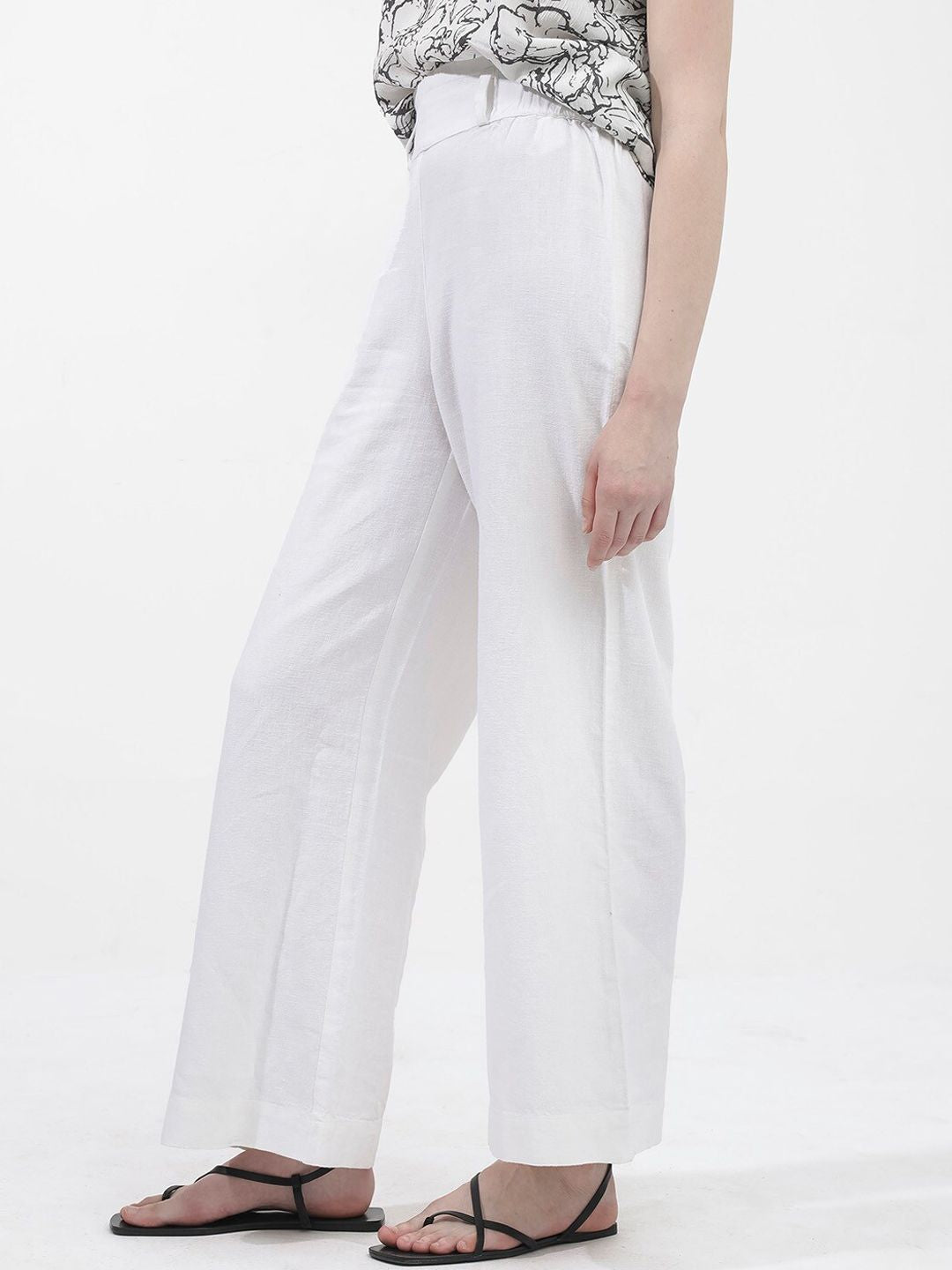 RAREISM Women Tailored Loose Fit High-Rise Linen Trouser
