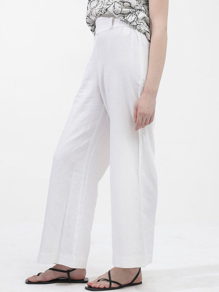 RAREISM Women Tailored Loose Fit High-Rise Linen Trouser