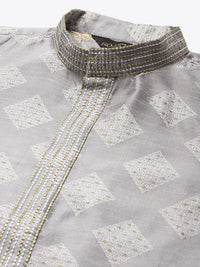SOJANYA Kurta Motif Etnik Kelabu & Emas Lelaki