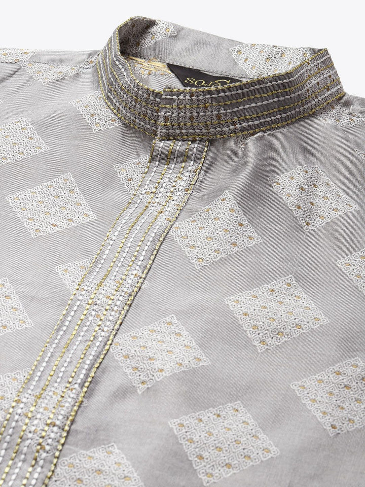 SOJANYA Men Grey & Golden Ethnic Motifs Kurta