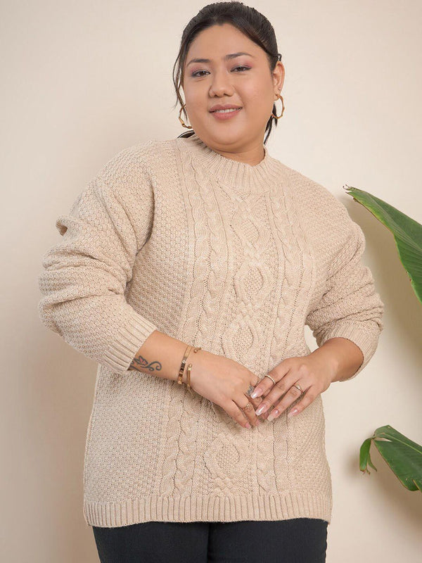 Curvy Street Plus Size Cable Knit Pullover Acrylic Pure