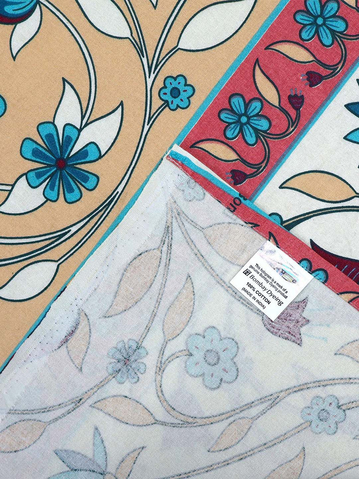 BOMBAY DYEING Cardinal Beige Floral Printed Cotton 120 TC Queen Bedsheet Set 2.54 x 2.24m