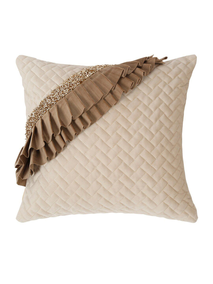 HOSTA HOMES Cream-Coloured & Brown 2 Pieces Embellished Square Cushion Covers