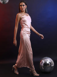 Tokyo Talkies Peach-Coloured Shoulder Straps Ruched A-Line Maxi Dress