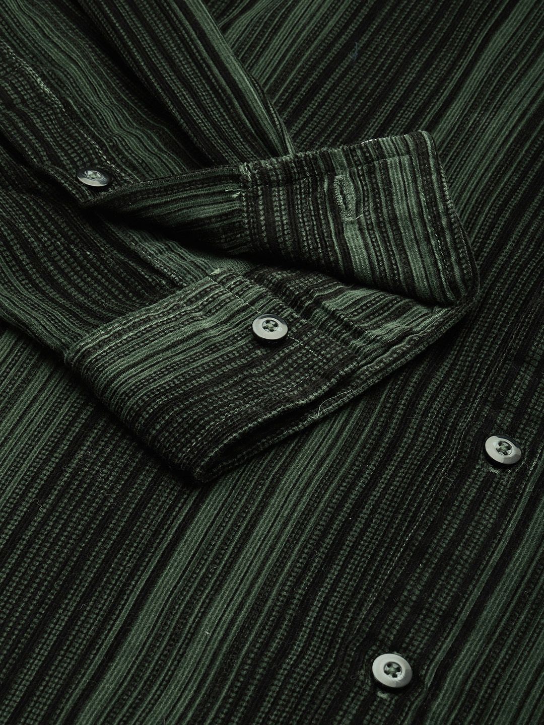 The Indian Garage Co Pure Cotton Vertical Striped Corduroy Casual Shirt