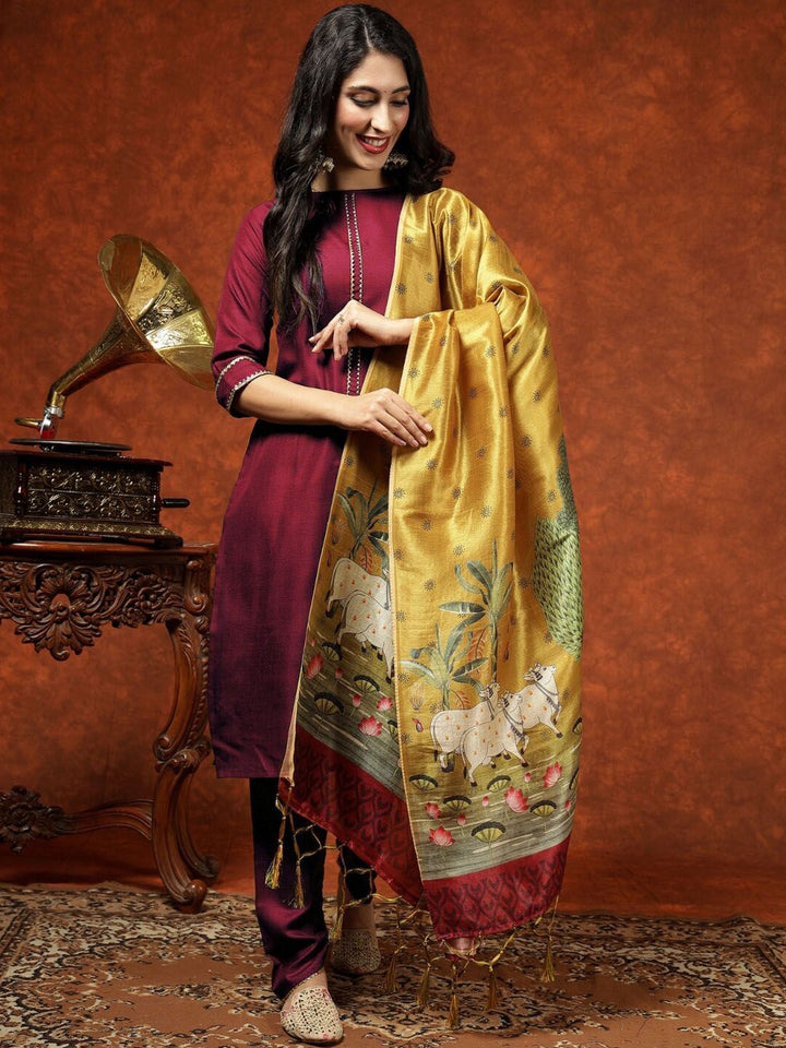 Kalini Women Straight Kurta Pant Set With Digital Print Dupatta