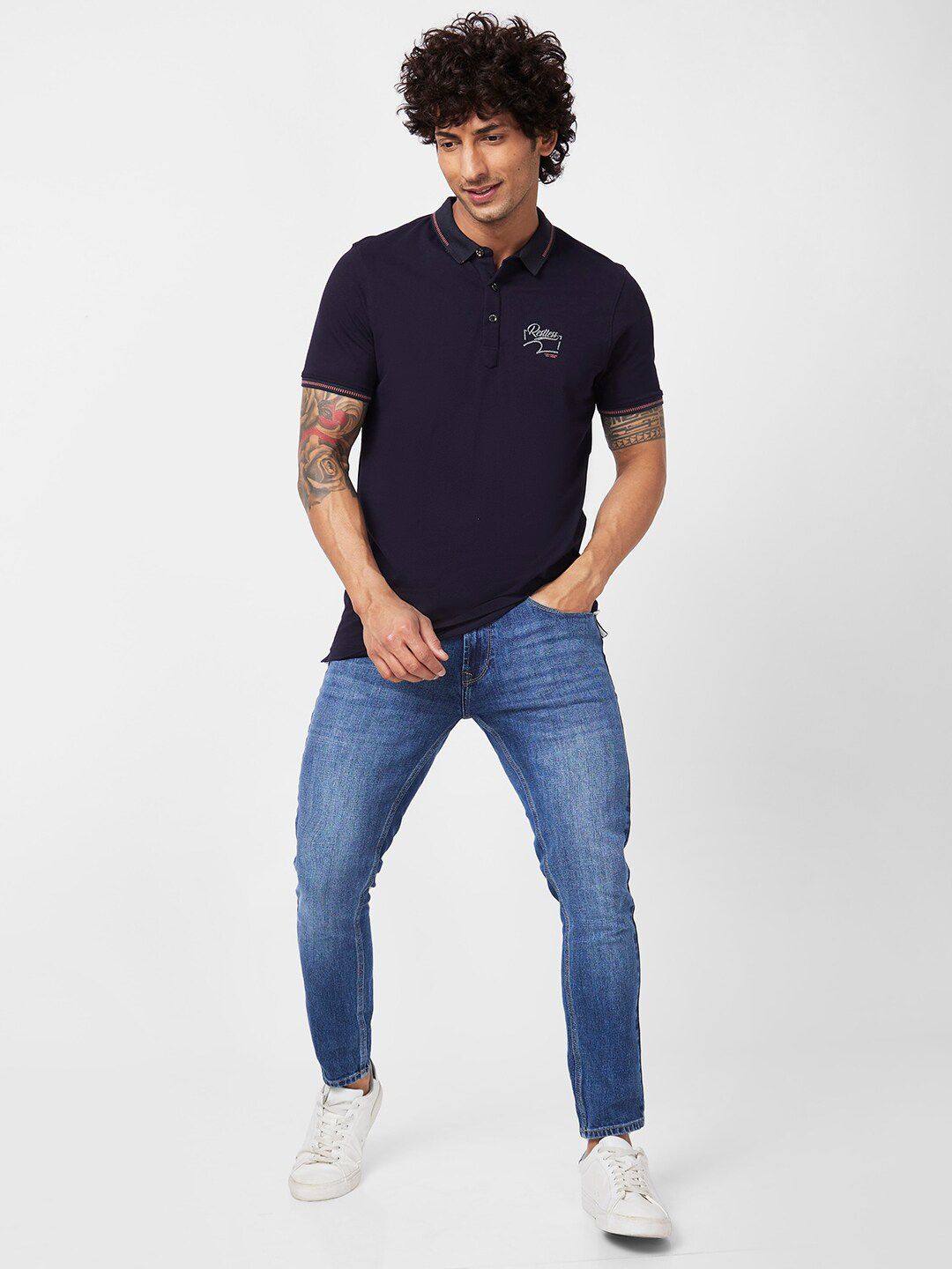 SPYKAR Polo Collar Applique Slim Fit Cotton Casual T-Shirt