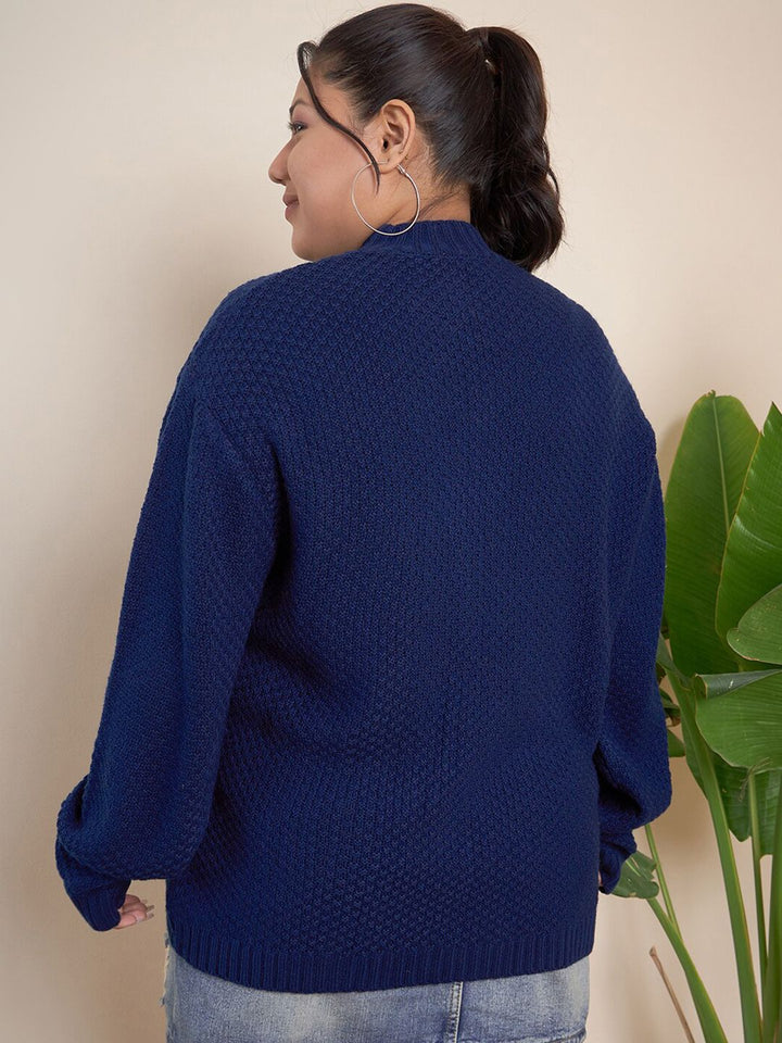 CURVY STREET Cable Knit Self Design Pullover Acrylic Sweater