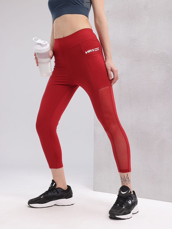 HRX by Hrithik Roshan Women Brand Logo Detail Mesh Rapid-Dry Cropped Training Tights