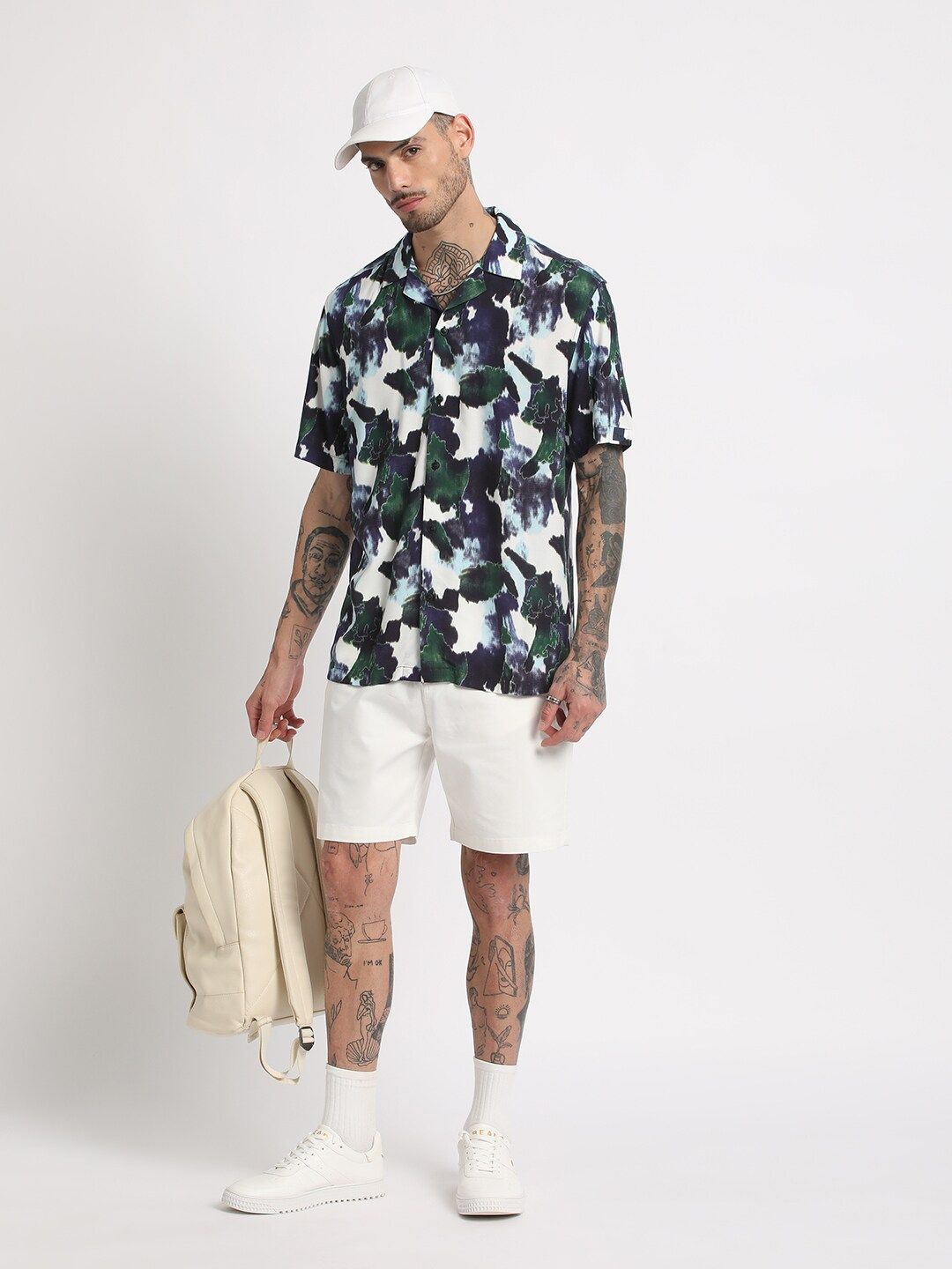THE BEAR HOUSE Regular Fit Abstract Printed Cuban Collar Casual Shirt