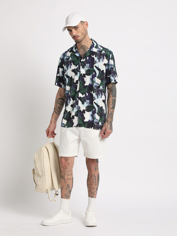 THE BEAR HOUSE Regular Fit Abstract Printed Cuban Collar Casual Shirt