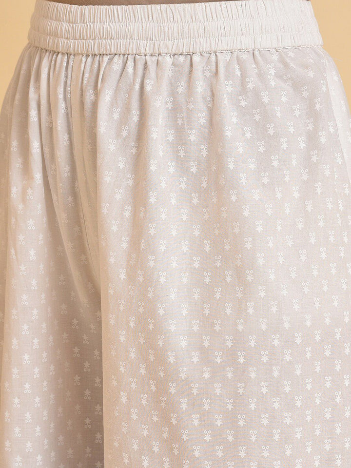 W White Floral Printed Pure Cotton Kurta with Sharara & With Dupatta