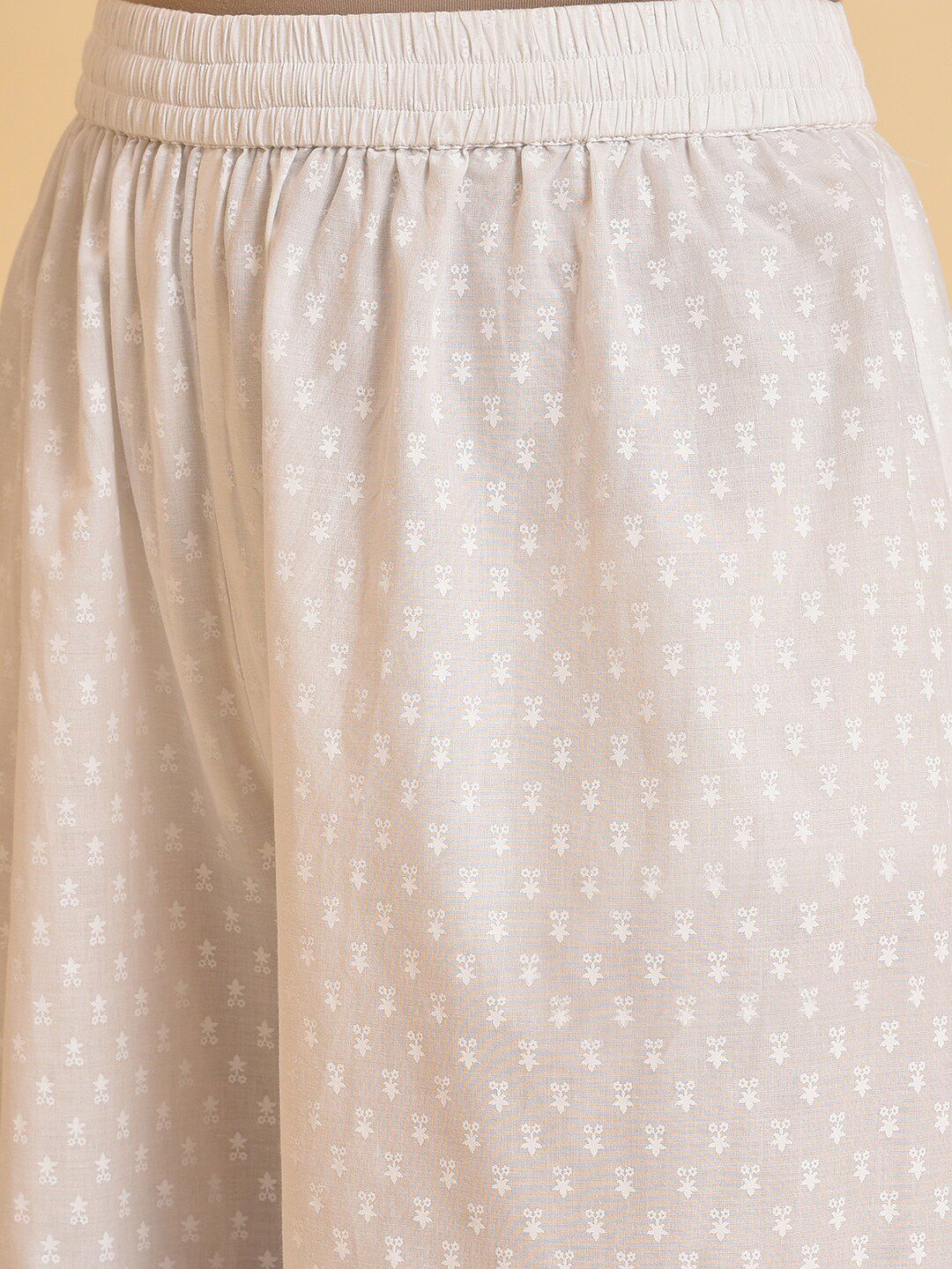 W White Floral Printed Pure Cotton Kurta with Sharara & With Dupatta
