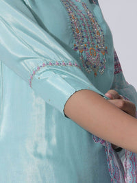 W Floral Yoke Design Thread Work Straight Kurta With Skirt & Dupatta