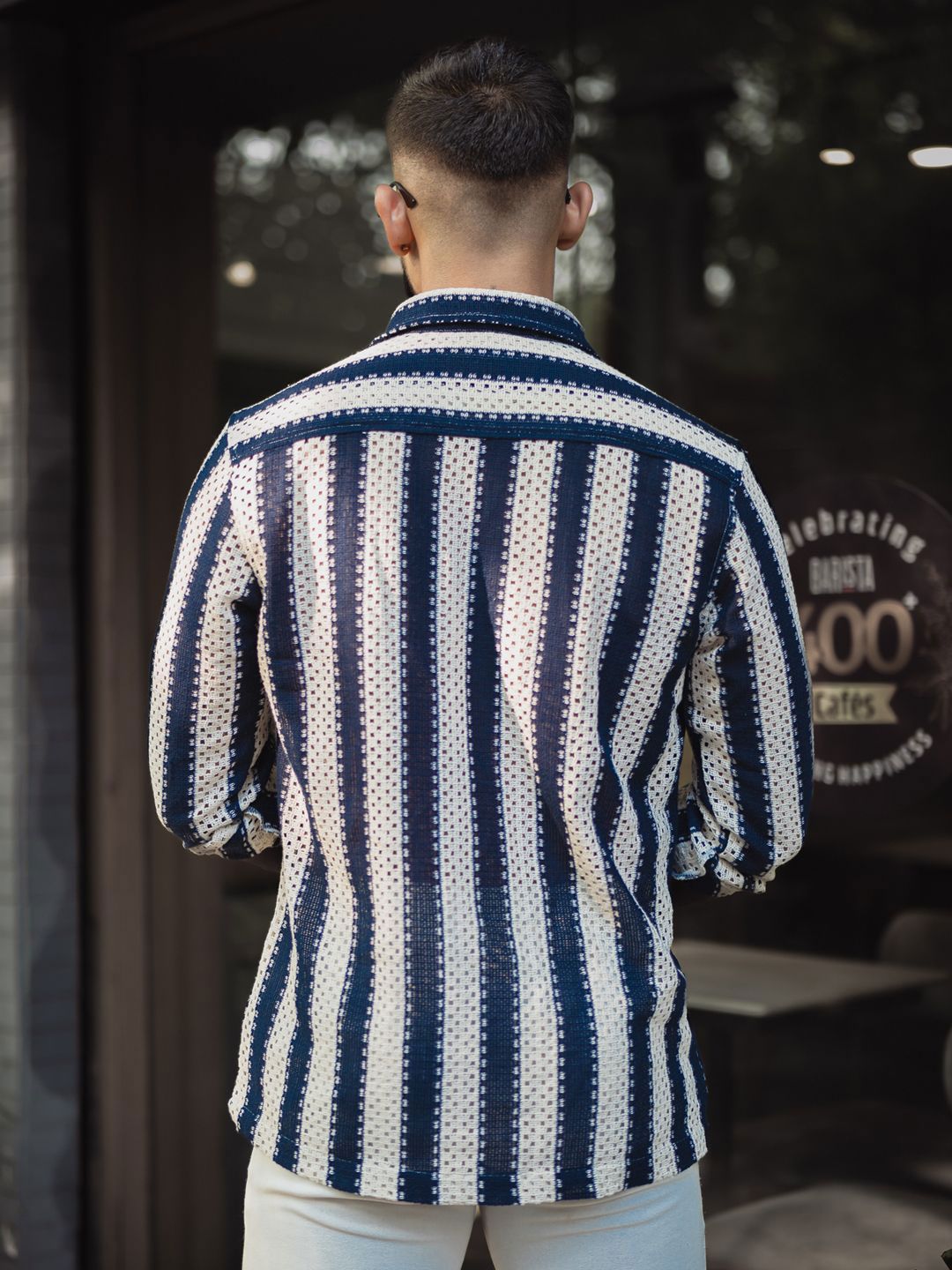 Powerlook Men Spread Collar Vertical Striped Casual Shirt