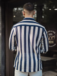 Powerlook Men Spread Collar Vertical Striped Casual Shirt
