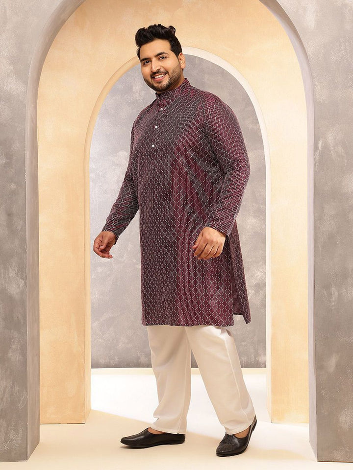 SOJANYA PLUS Men Geometric Printed Festive Silk Straight Kurta