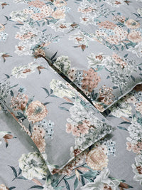 KLOTTHE Grey & Peach Printed 300 TC Double Bedsheet Dengan 2 Sarung Bantal- 2.5 m x 2.25 m