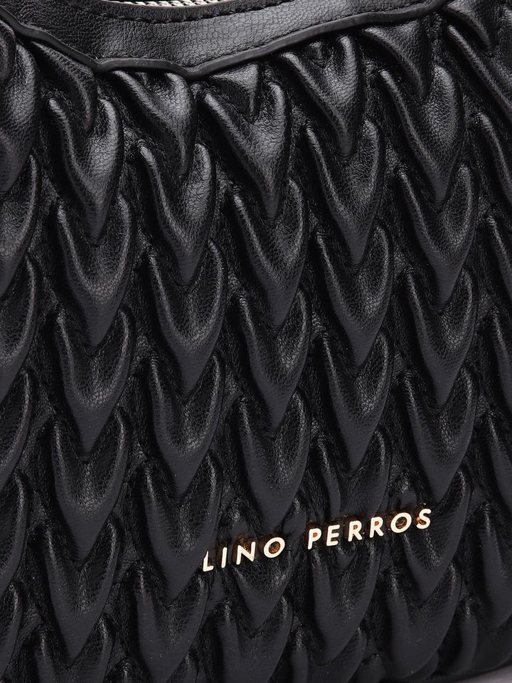 Lino Perros Women Textured Structured Shoulder Bag with Quilted Detail
