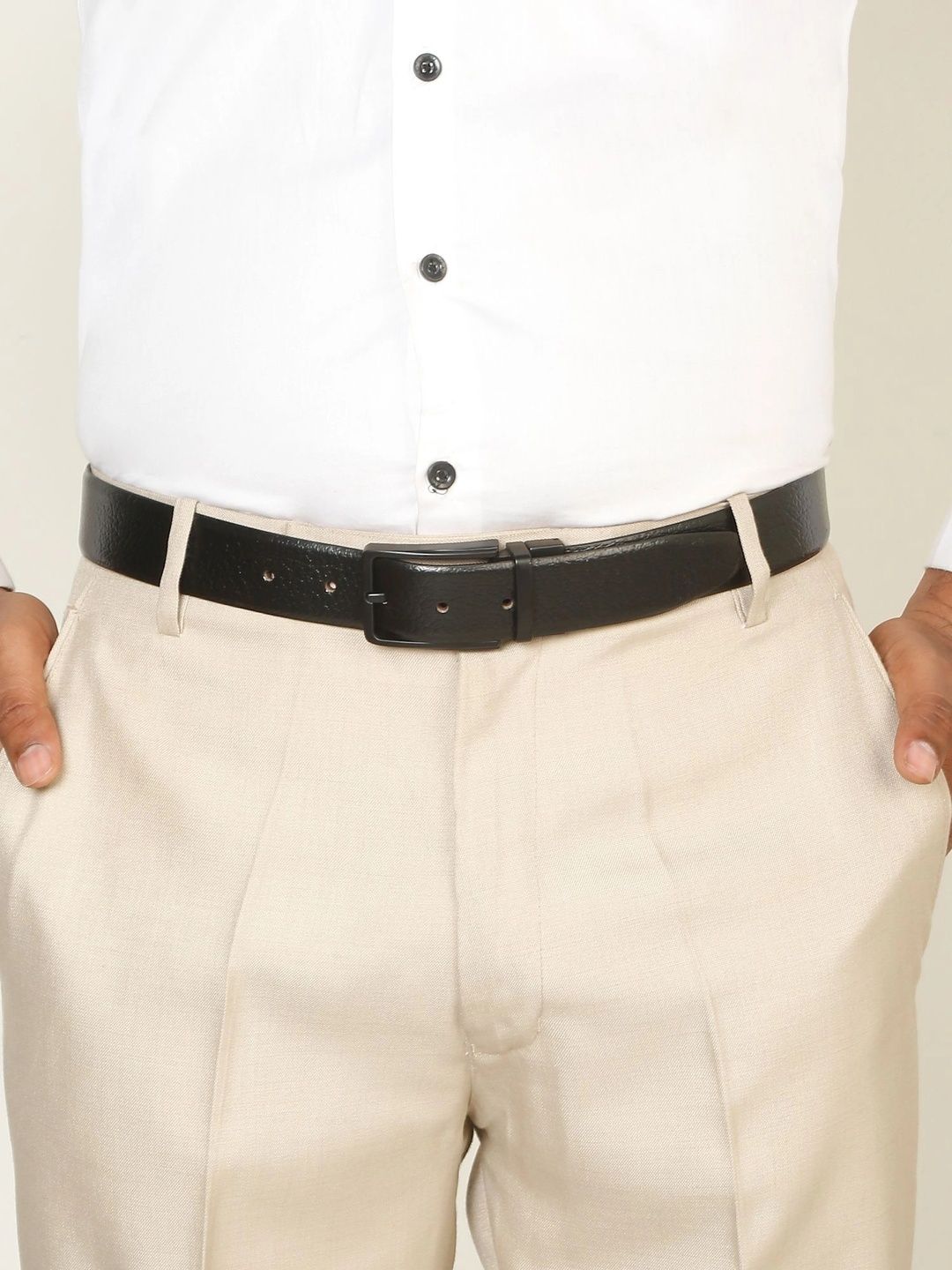 Teakwood Leathers Men Textured Leather Reversible Formal Belt