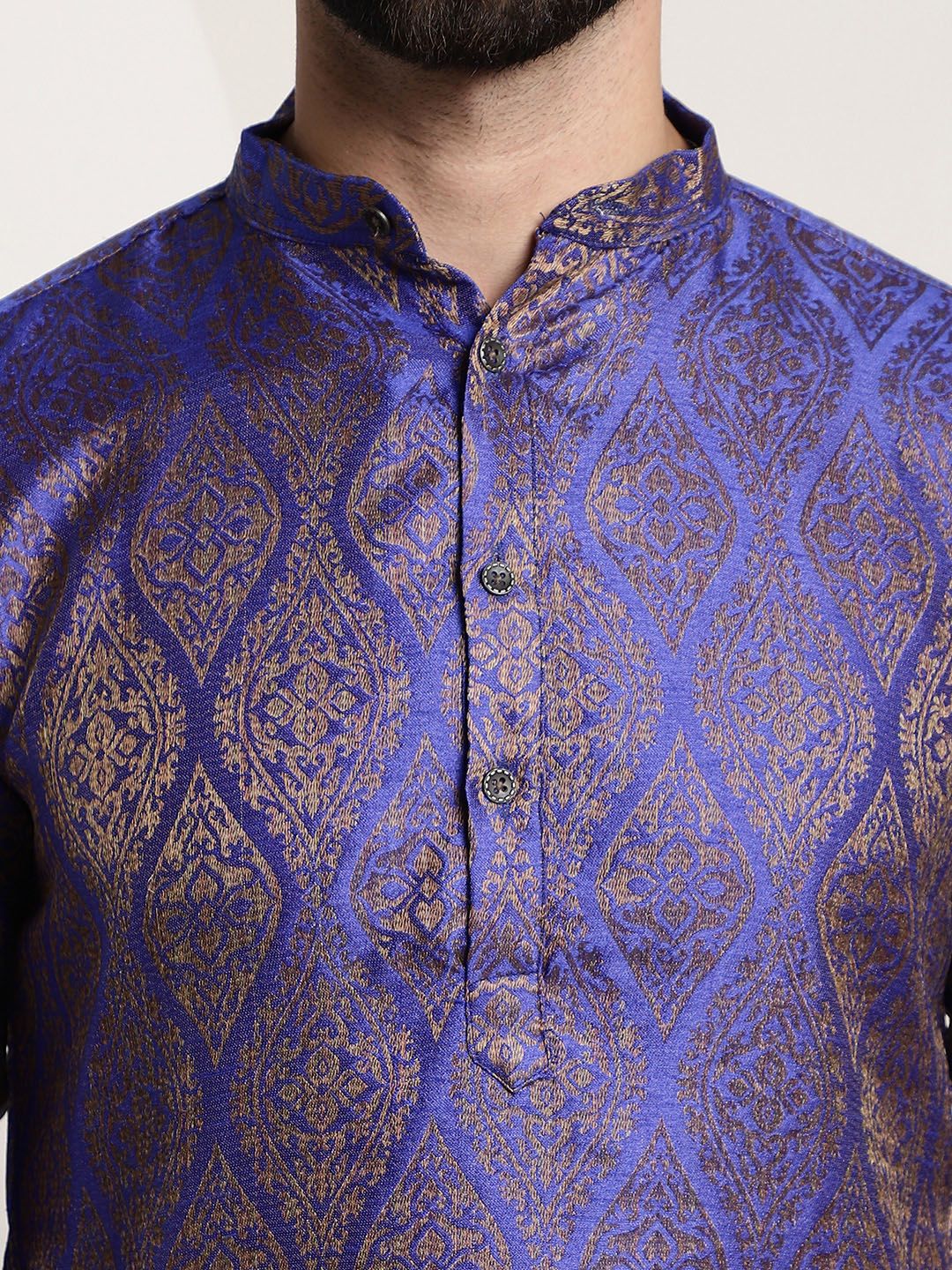 SOJANYA Kurta Jacquard Berwarna Biru & Emas Lelaki
