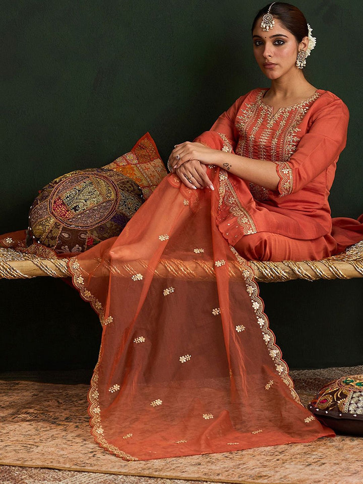 Indo Era Women Ethnic Motifs Embroidered Regular Gotta Patti Kurta with Trousers & With Dupatta