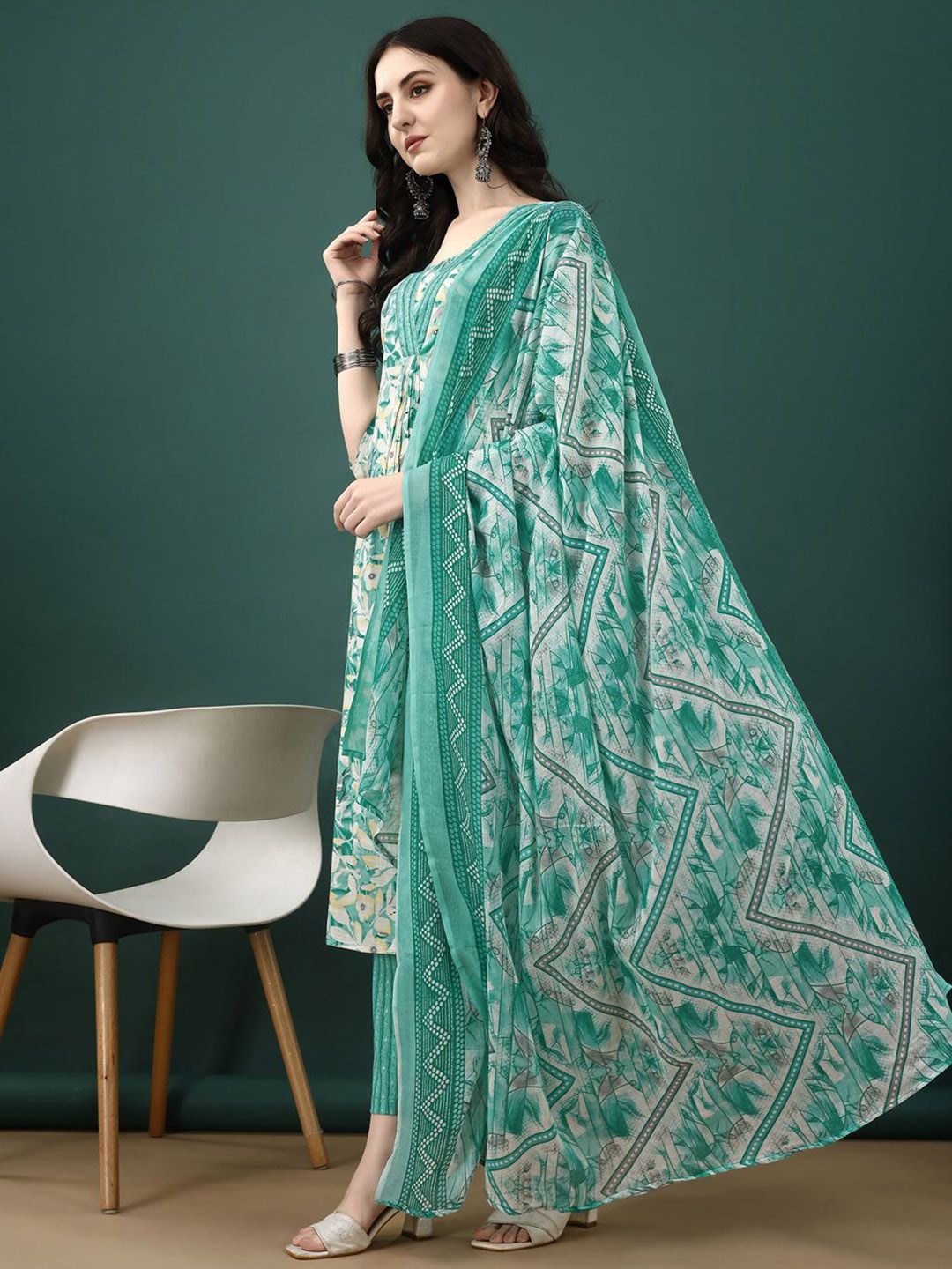 KALINI Floral Printed Kurta ,Trousers & Dupatta