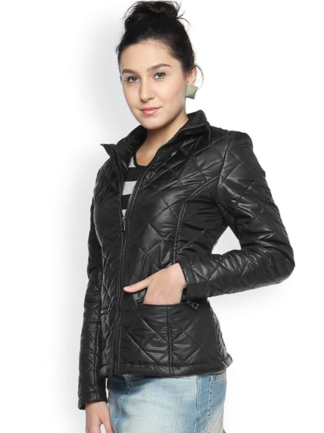 Campus Sutra Windcheater Spread Collar Crop Quilted Jacket