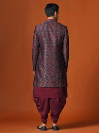 KISAH Men Paisley Woven Design Mandarin Collar Indowestern Sherwani Set